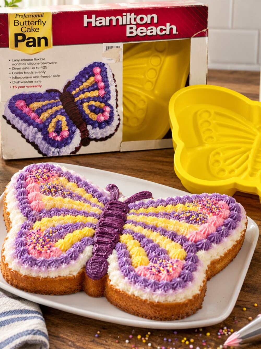 Hamilton Beach Yellow Butterfly Cake Pan - Professional Nonstick Silicone